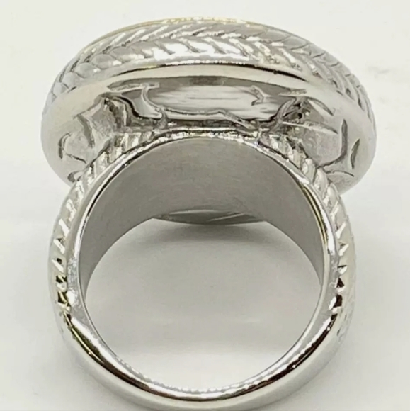 New Emma Skye Stainless Steel Pav Crystal Textured Two-tone Ring. - Picture 6 of 15